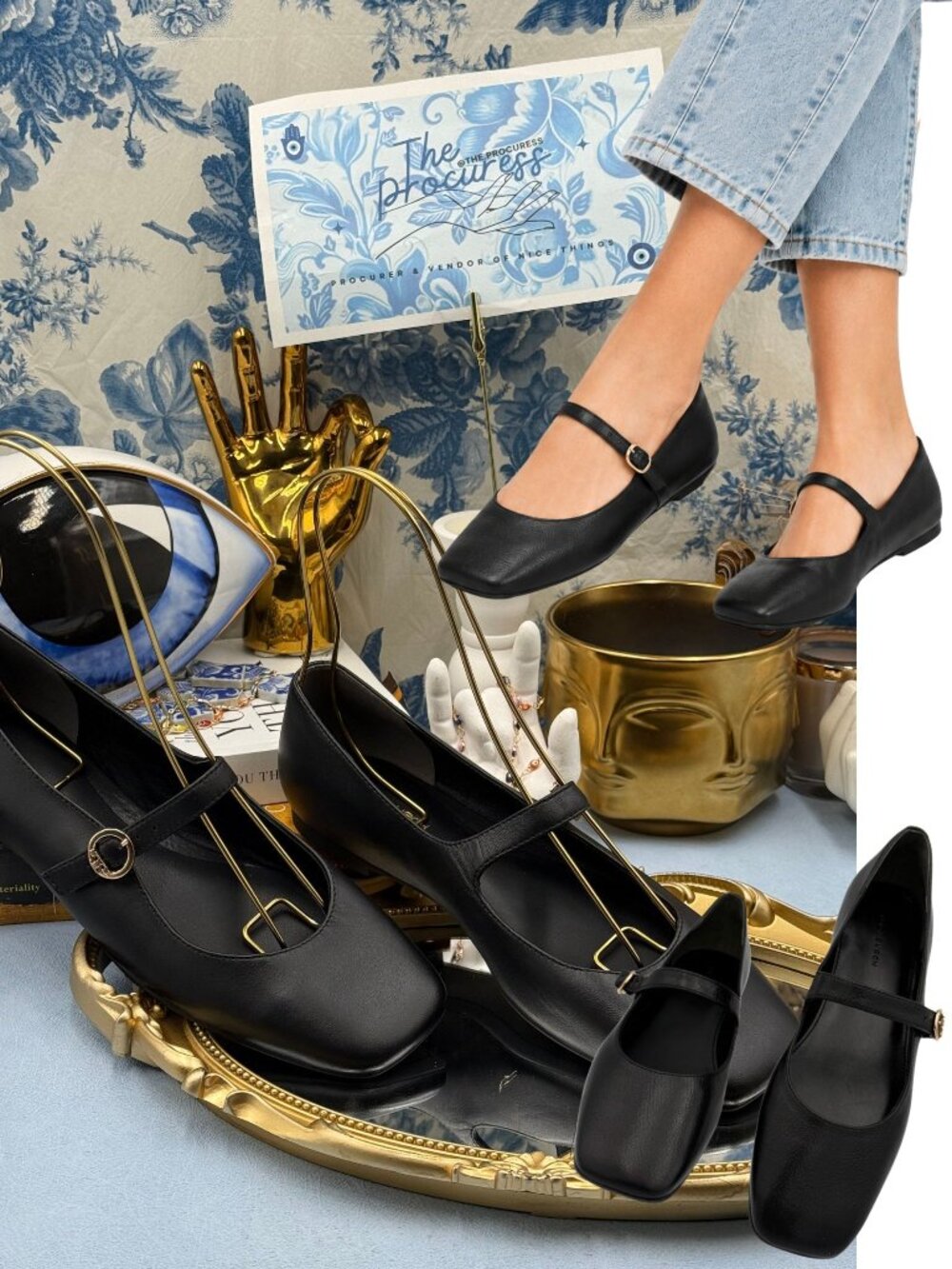 🆕 TORY BURCH 🧿 NWOB Selby Black Leather Square Toe Mary Jane Ballet Flats Sz 7